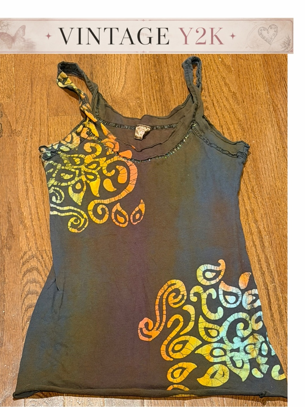 Vintage Y2K Brown Engineered Patterned Tank Top with Metallic Thread.